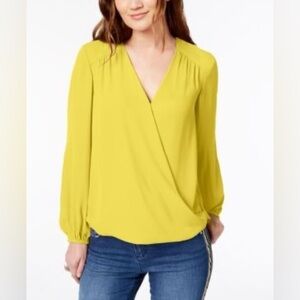 INC Yellow Women's V-Neck Blouse